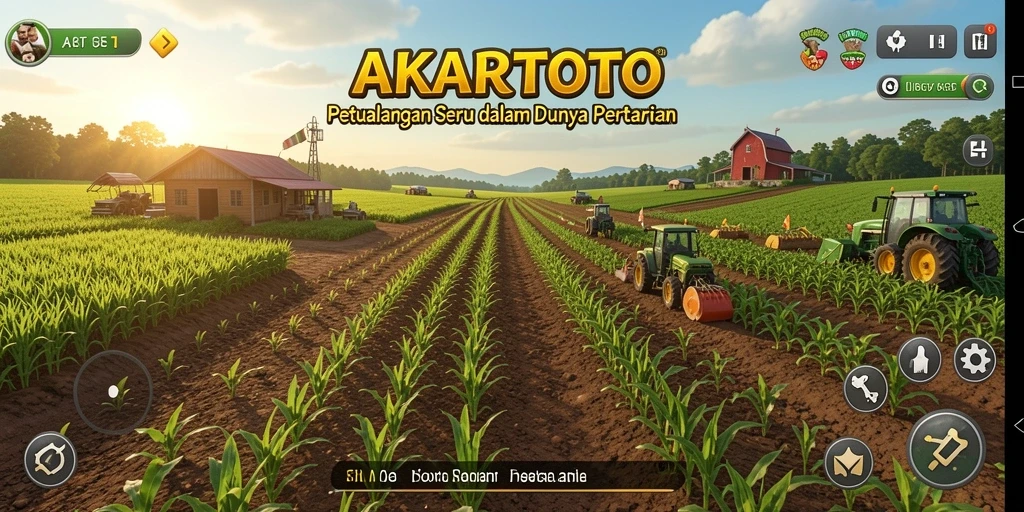 Screenshot utama AKARTOTO menampilkan momen seru dalam bertani.