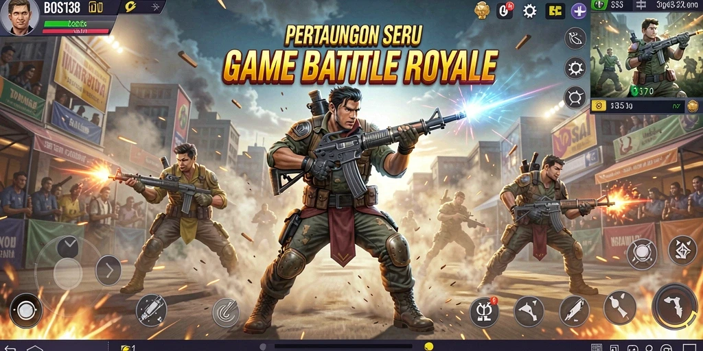 Screenshot gameplay BOS138 yang menggambarkan aksi Battle Royale seru.