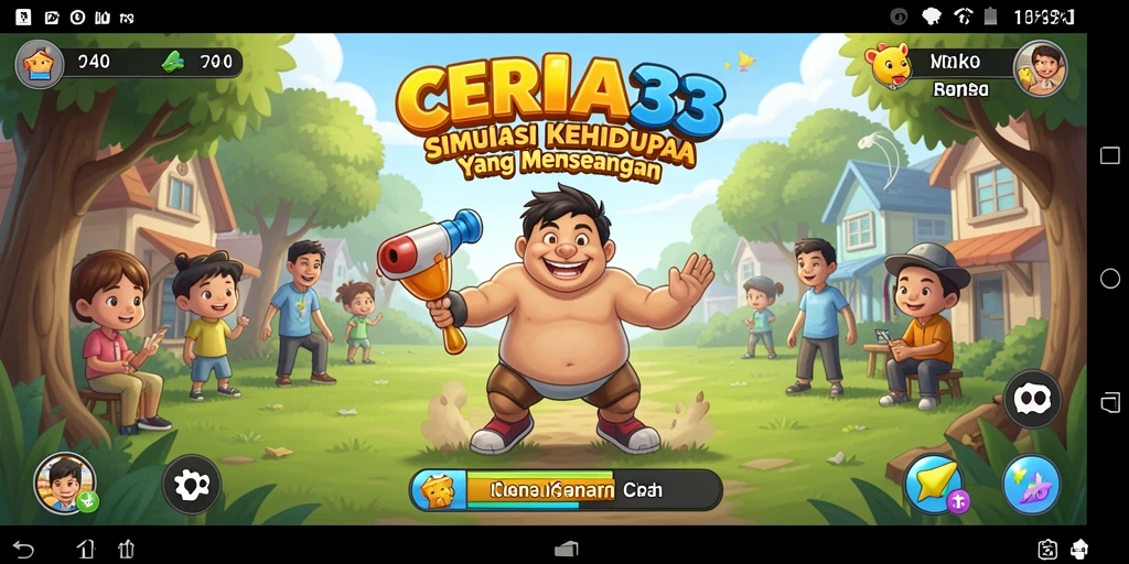 Screenshot CERIA33 menampilkan karakter berinteraksi di lingkungan simulasi yang menarik.