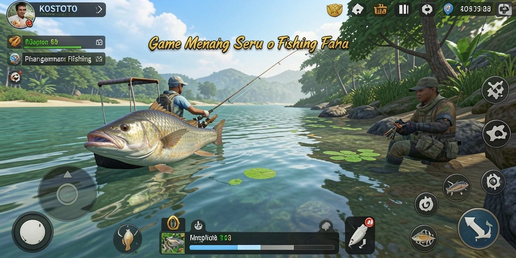 Screenshot KOSTOTO menampilkan aksi memancing yang seru dan menantang.