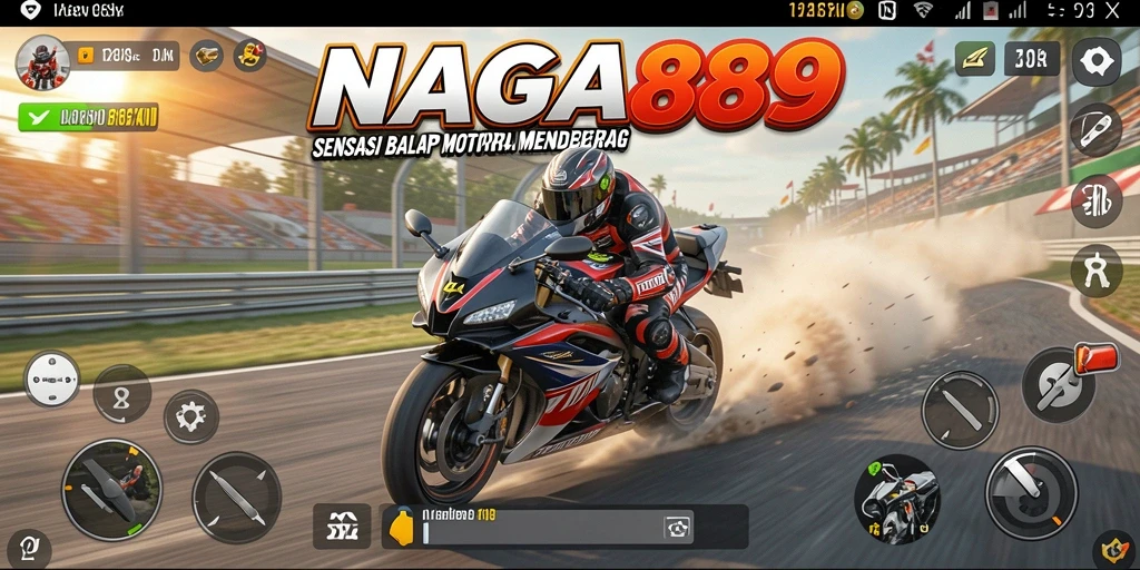 Screenshot menunjukkan aksi balap motor yang mendebarkan di NAGA889.