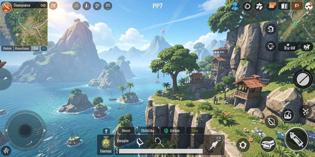 Screenshot menunjukkan pemain menjelajahi hutan rimbun dalam dunia PP7.