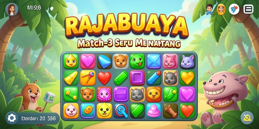 Tampilan seru dalam gameplay Match-3 RAJABUAYA.