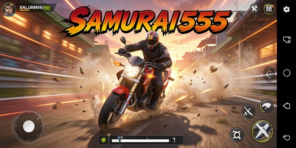 Screenshot menunjukkan aksi balapan seru di SAMURAI555.