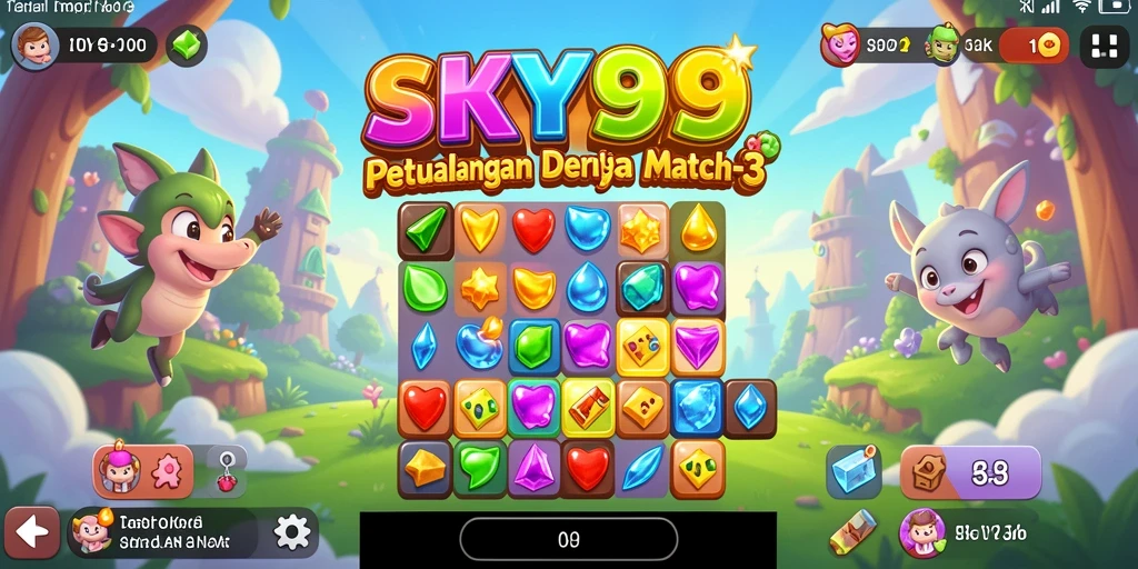 Screenshot utama SKY99 menampilkan gameplay Match-3 yang seru dan penuh warna.
