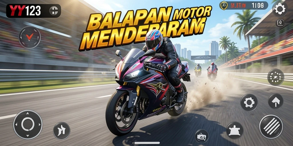 Gameplay seru balapan motor di lintasan menarik.
