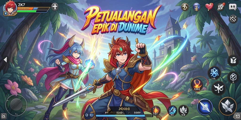 Gameplay <strong>ZK7</strong> yang epik dengan karakter anime yang menonjol.